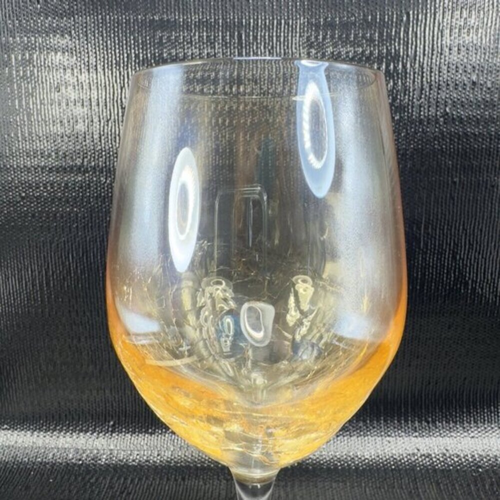 Pier 1 Crackle Glass Goblet Glasses Cups Stemware Gold Yellows Luster Finish VTG - Picture 9 of 13